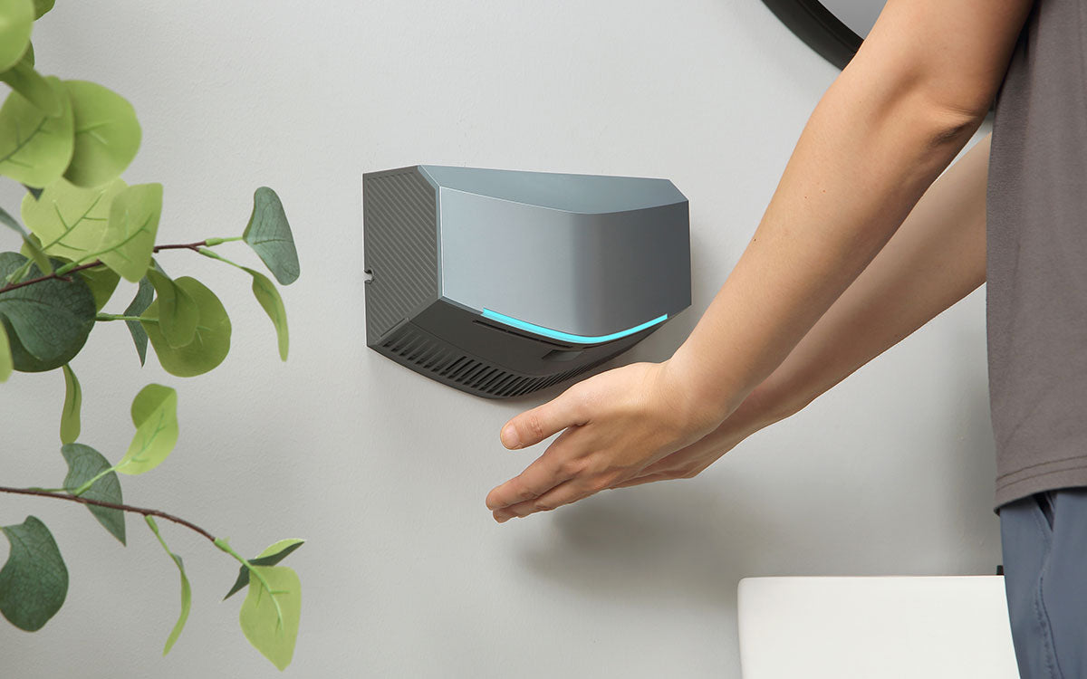 air drying hands with the HD350 hand dryer