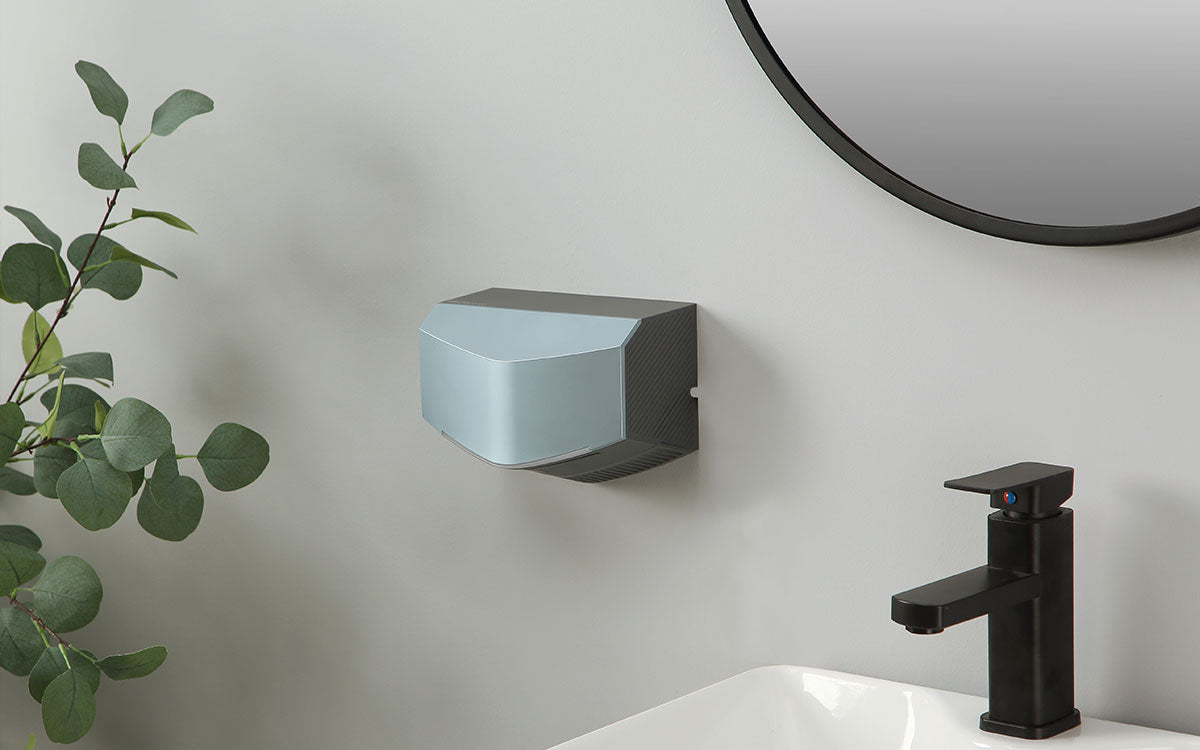 blue bathroom hand dryer