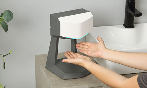 white HD350 hand dryer on the stand