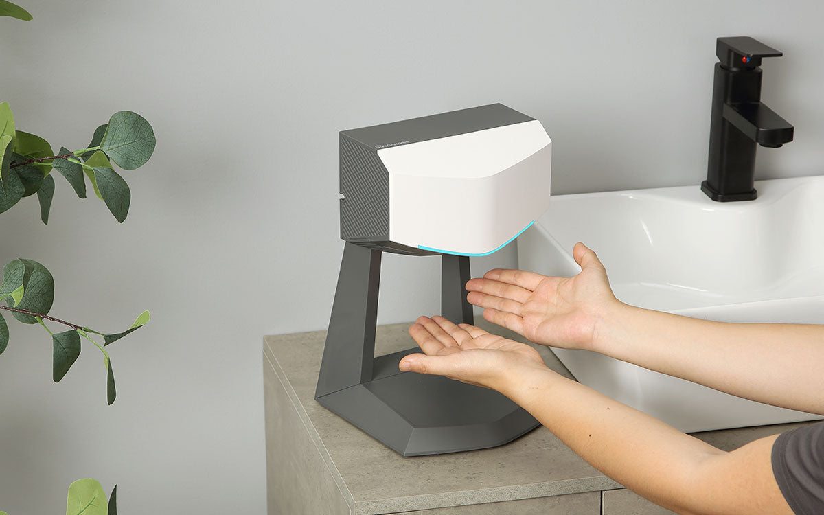 white HD350 hand dryer on the stand